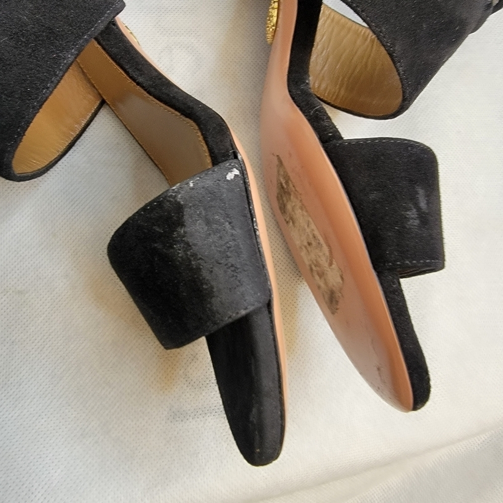 AQUAZZURA CAMEL SUEDE SAFARI LEATHER GOLD RING MID HEEL ANKLE STRAP  SANDALS - Picture 7 of 16